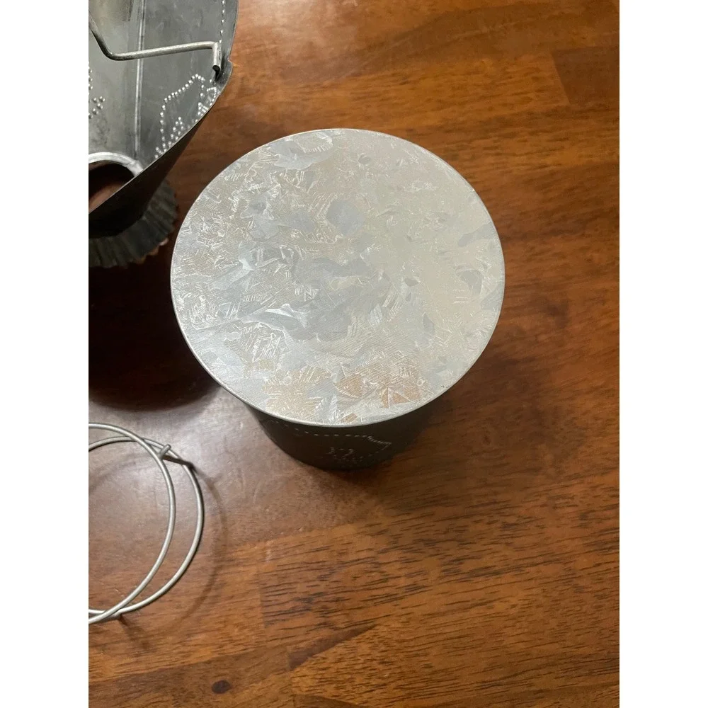 Rustic Galvanized Punched Tin Apple Candle Warmer Shade and Base Set Farmhouse